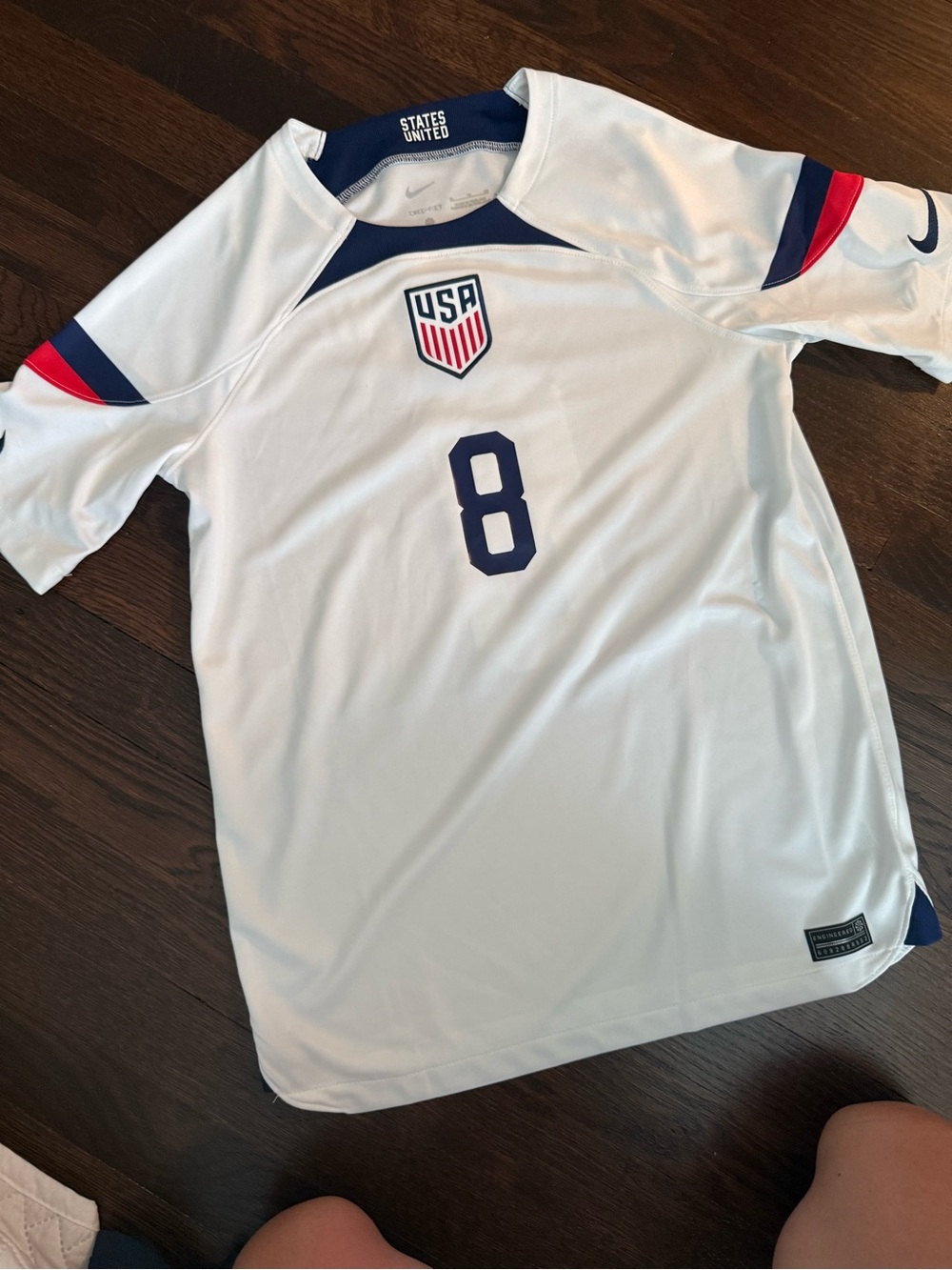 Nike Kids USA White Soccer Jersey with Navy & Red Accents #8